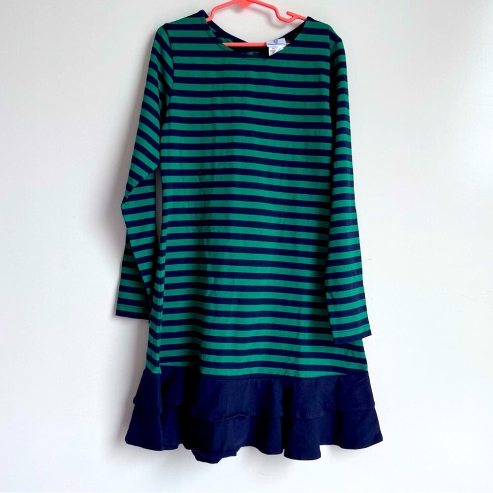 Florence Eiseman Girls Dress‎ Green Stripe Size 10 Open Back Bow Cotton